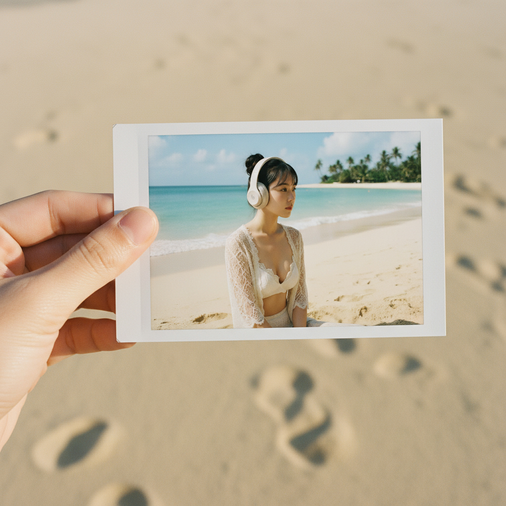 A Polaroid-style photo...